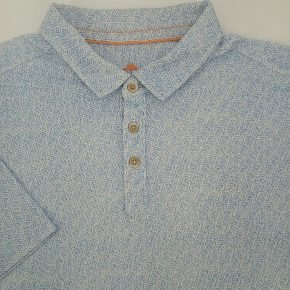 Tommy Bahama Mens XXL Blue Geometric Supima Cotton Blend Short Sleeve Polo Shirt
